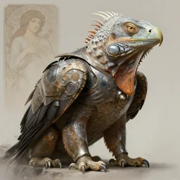 a anthropomorphic cyber eagle mixed iguana wearing scifi armor, diffuse lighting, fantasy, intricate, elegant, highly detailed, lifelike, photorealistic, digital painting, artstation, illustration, concept art, smooth, sharp focus, art by john collier and albert aublet and krenz cushart and artem demura and alphonse mucha
