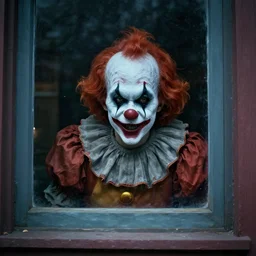 photo of a creepy clown peering through your window