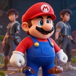 hyper - realistic + photorealistic render with very extreme intricate details, of mario from super + mario + bros in the style of final + fantasy 1 5, digital game - art by ross tran, movie composition by sana takeda, dramatic cinematic lighting by greg rutkowski