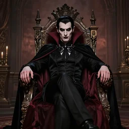 portrait of a vampire king sitting on his throne