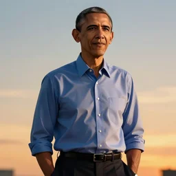 barack obama as an anime protagonist, beautiful anime style, cinematic rim lighting, dramatic pose, beautiful sunset, professional, highly detailed, clear, sharp, smug expression, trending on artstation