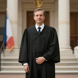 photo of a french lawyer wearing a formal court dress