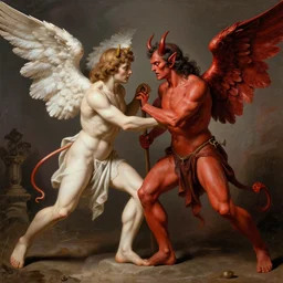 devil fights angel, high detail, extremely detailed, very sharp, in the style of jost amman,