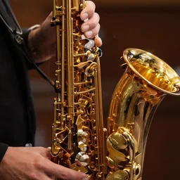 a photo of a saxophone. closeup. high depth of field. canon eos 2 2 m. highly detailed. gold reflections.