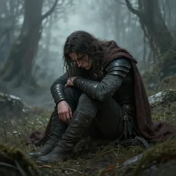 The Hero has lost his will to fight, matte painting, sad, fantasy