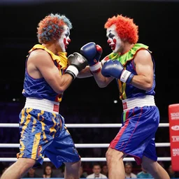 two clowns fighting, boxing match, showtime boxing