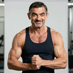 a beautiful portrait of Mr. Bean as a bodybuilder in a bodybuilding competition, bodybuilder, hyper realistic, digital art, 4k, detailed
