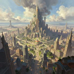 great city at the beginning of time, a sci-fi digital painting by Greg Rutkowski and James Gurney, trending on Artstation