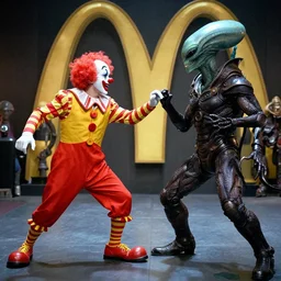 clown from mcdonald's fights ( queen alien ) by giger and ridley scott director of aliens