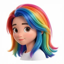 rainbow hair animated on white background