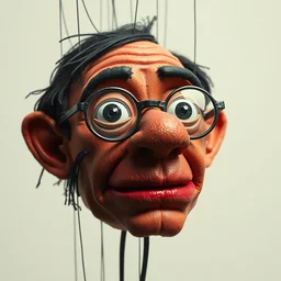 colored puppet head character study of todd solondz, clear todd solondz face, glasses, fabric and clay, vivid colors, storyboard, dramatic and emotional, concept design, realistic. by jean michel basquiat, sarah webb, katie boyce, francis bacon. cinematic atmosphere, detailed and intricate, perfect anatomy