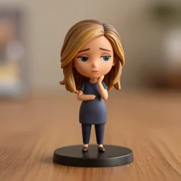 julia louis - dreyfus figurine by pixar sad bokeh on wooden table.