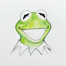 a person with the head of kermit the frog, line sketch on white paper