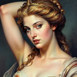 medium close - up shot, lomography portrait of a seductive and powerful aphrodite, detailed intricate illustration, detailed illustration, hd, 4 k, digital art, overdetailed art, by greg rutkowski, by loish, complementing colors, trending on artstation, deviantart
