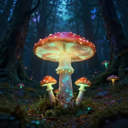 Psychedelic Forest with glowing mushrooms