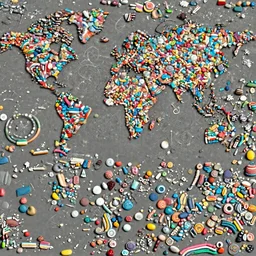 world map made out of candy pieces