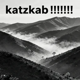 text : ( katzkab!!!!!!!!!! ), black and white,