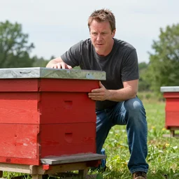 Nathan Fillion protecting red bee hive