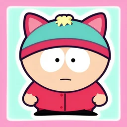 illustration, k - art, chibi characters, with border, cat ears, pastel vibrant, kawaii, human, stiker, icon, cartoon, south park hero, vector art, smooth andy warhol style