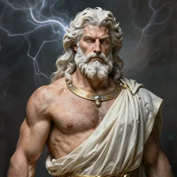 painted portrait of rugged zeus, god of thunder, greek god, white hair, masculine mature ruggedly handsome beefy brawny hairy upper body torso toga fantasy intricate elegant highly detailed digital painting, artstation, concept art, smooth, portrait lighting sharp focus illustration art by ivan talavera craig mullins greg rutkowski