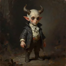 the small butler of hell, illustration, soft lighting, soft details, dark mood, painting oil on canvas by Cedric Peyravernay octane render trending on artstation d&d characters, 4k, 8k, HD