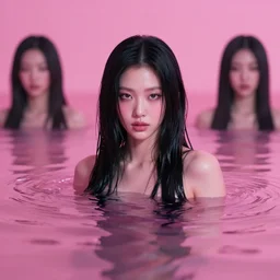 lee jin - eun emerging from pink water in cyberpunk theme by tran nguyen, martine johanna, ren hang, lecouffe - deharme, rule of thirds, seductive look, beautiful