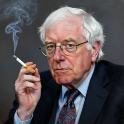 a portrait of a calm bernie sanders smoking a cigarette, painted by zdzislaw beksinski
