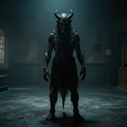 2 0 0 0 s footage of a hideous demon standing in a dimly lit empty room