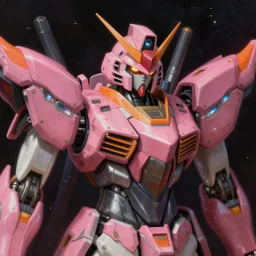 close - up portrait of a mecha gundam sea dragon with pearlescent eyes, pink and orange colors, highly detailed science fiction painting by syd mead, roger dean, and moebius. rich colors, high contrast, cosmic black background. unreal engine, artstation.