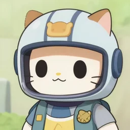 toy cat in helmet, anime style