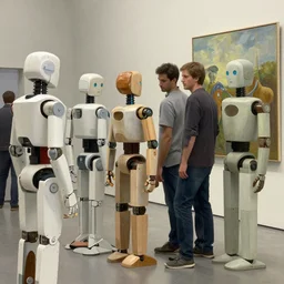 robots queue up for daily inspection, grant wood, pj crook, edward hopper, oil on canvas