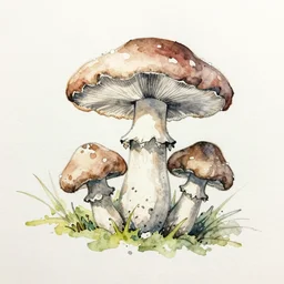 jean - baptiste monge water color on white paper watercolor sketch of mushrooms hard edges, pencil lines, drips