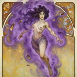 mad madam mim, ugly, warts, purple smoke aura in motion, floating pieces, painted art by tsuyoshi nagano, greg rutkowski, artgerm, alphonse mucha, spike painting