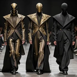beautiful avant garde fashion look and clothes, we can see them from feet to head, highly detailed and intricate, golden ratio, hypermaximalist, luxury, elite, cinematic, designer fashion, Rick Owens, Yohji Yamamoto, Y3, ACRNYM, outfit photo