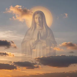 sunset clouds in shape of a giant virgin mary ( 1 0 ) face like toast