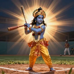 hindu god lord krishna playing baseball