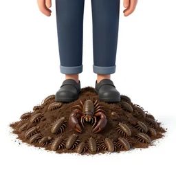 a person standing on top of a pile of grubs