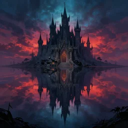 the evil castle of doom in the background, art by greg rutkowski, digital art, trending on artstation, symmetry!!, epic composition, wide angle shot, colorful dark skies