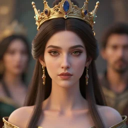 blurred background. close-up portrait of a goddess in crown, by Artgerm and Afarin Sajedi and greg rutkowski. octane render