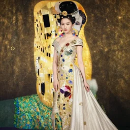 actor zhang ziyi with chinese princess dress, style by gustav klimt