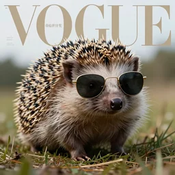 a hedgehog with sunglasses in a vogue magazine cover