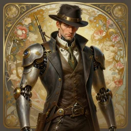 portrait of a gangster, robot steampunk, floral! horizon zero dawn machine, intricate, elegant, highly detailed, ray tracing, digital painting, artstation, concept art, smooth, sharp focus, illustration, art by artgerm and greg rutkowski and alphonse mucha, 8 k