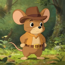 mouse Indiana Jones, adorable, cute, fantasy, in the style of ChrissaBug, Christina Barton, anime, Studio Ghibli, 8k