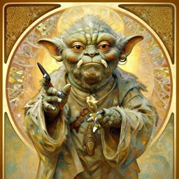 master yoda by Alphonse Mucha, symmetrical, religious vibes