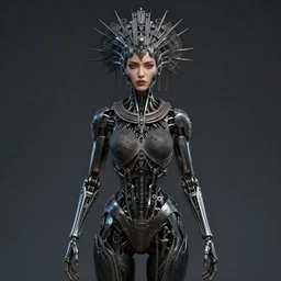 a female model by chacarcter creator, photorealistic, biomechanical, intricate details, hyper realistic, ornate headpiece, dark beauty, photorealistic, canon r 3, photography, wide shot, photography, dark beauty ornate headpiece, dark beauty, photorealistic, canon r 3, photography, wide shot, photography, dark beauty, symmetrical features