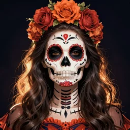 Illustration of a sugar skull day of the dead girl, art by syd mead