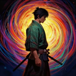 side profile centered painted portrait, ronin in ghost of tsushima, matte painting concept art, japanese art, beautifully backlit, swirly vibrant color lines, fantastically gaudy, aesthetic octane render, 8 k hd resolution, by ilya kuvshinov and cushart krent and gilleard james