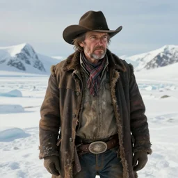 old cowboy in the arctic, art by jen bartel, highly detailed