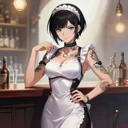 portrait of a cyberpunk tattooed barmaid, anime, artstation, elegant, highly detailed, digital painting, concept art, smooth, sharp focus, illustration, art by studio ghibli, fujita goro, atey ghailan, tom whalen, jean giraud 8 k