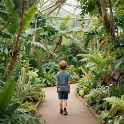 a beautiful picture of indoor botanical garden ， boy, by greg rutkowski and thomas kinkade, trending on artstation